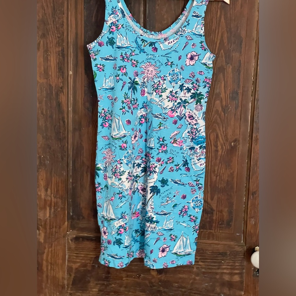 Lilly Pulitzer Amalfi Blue Lilly's Roadtrip Florida Newberri Tank Dress Size XS